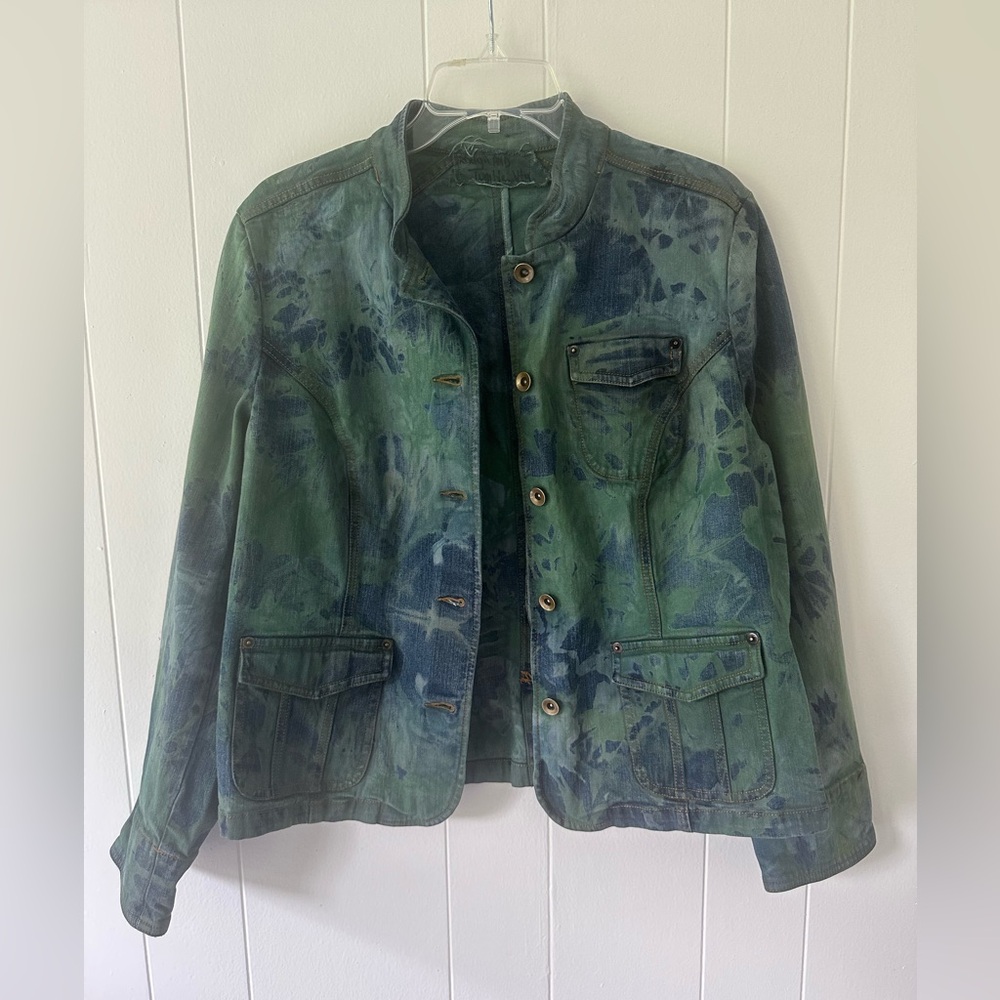Rough and Tumble Vintage Denim Custom Dye jacket Blazer size Medium blue green